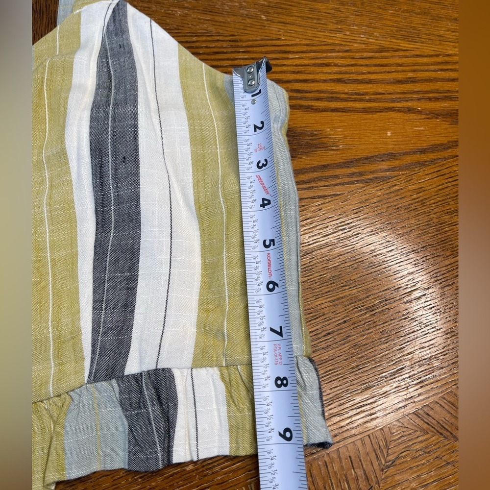 RVCA Striped Crop Top Womens Yellow Grey White Button Back Ruffle Hem Tank (958) - Picture 10 of 12